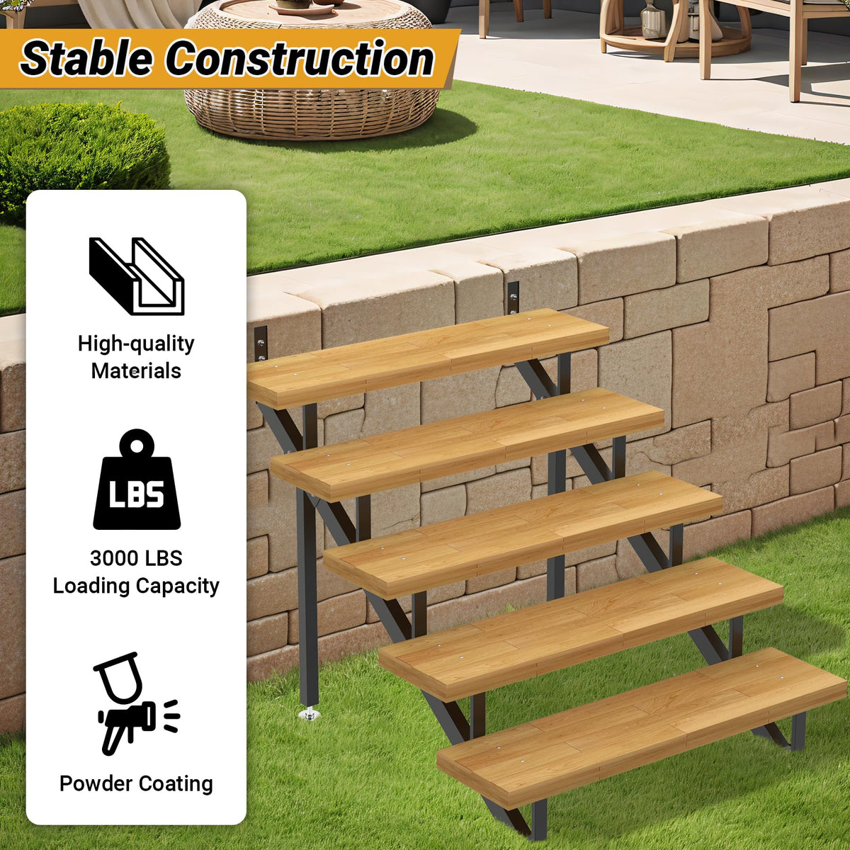 Stair Step Riser w/Reinforcing Support Legs, 5-Step 2 PCS Stair Stringer