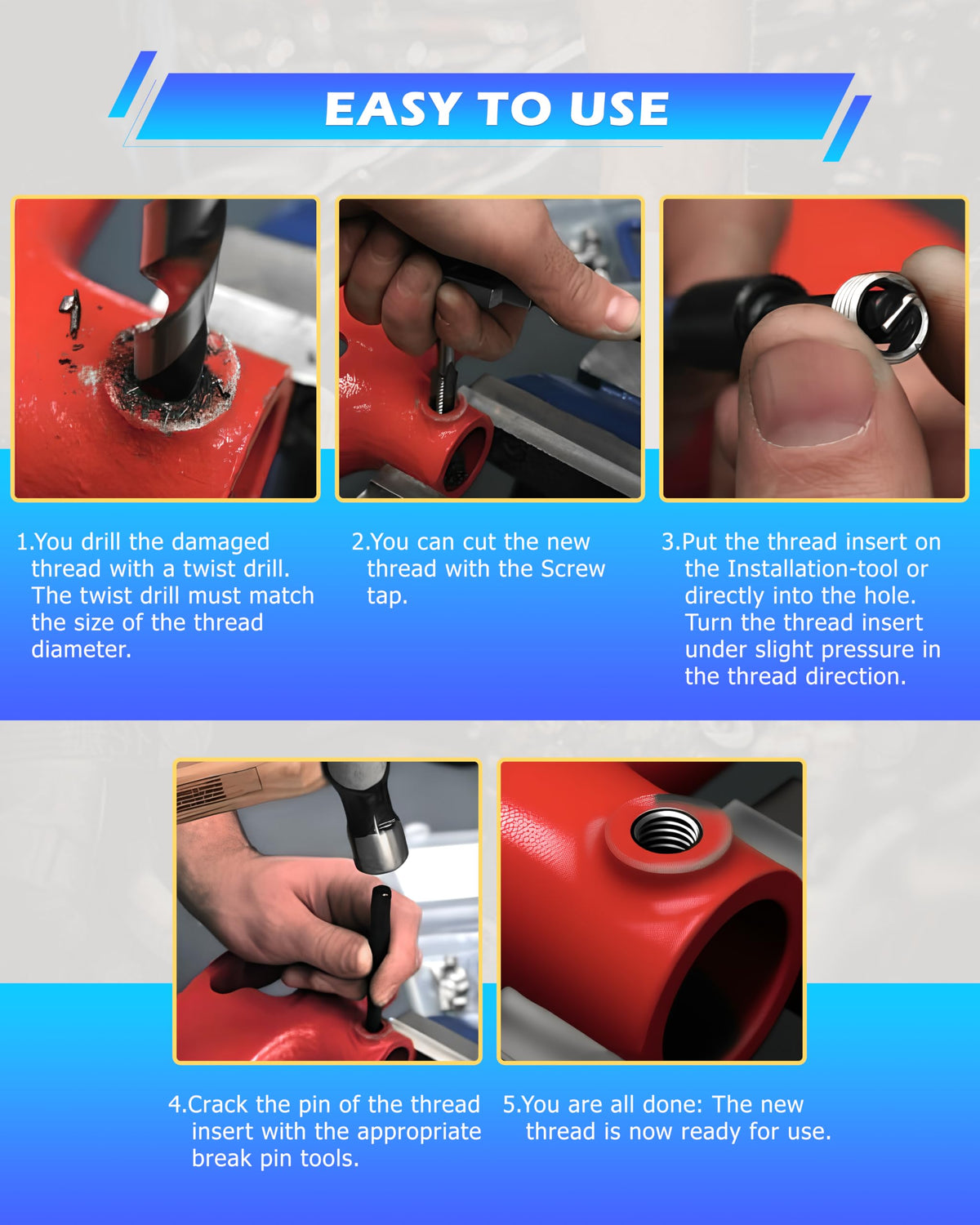 DAYUAN 131Pcs SAE Thread Repair Kit, HSS Drill Helicoil Kit Standard