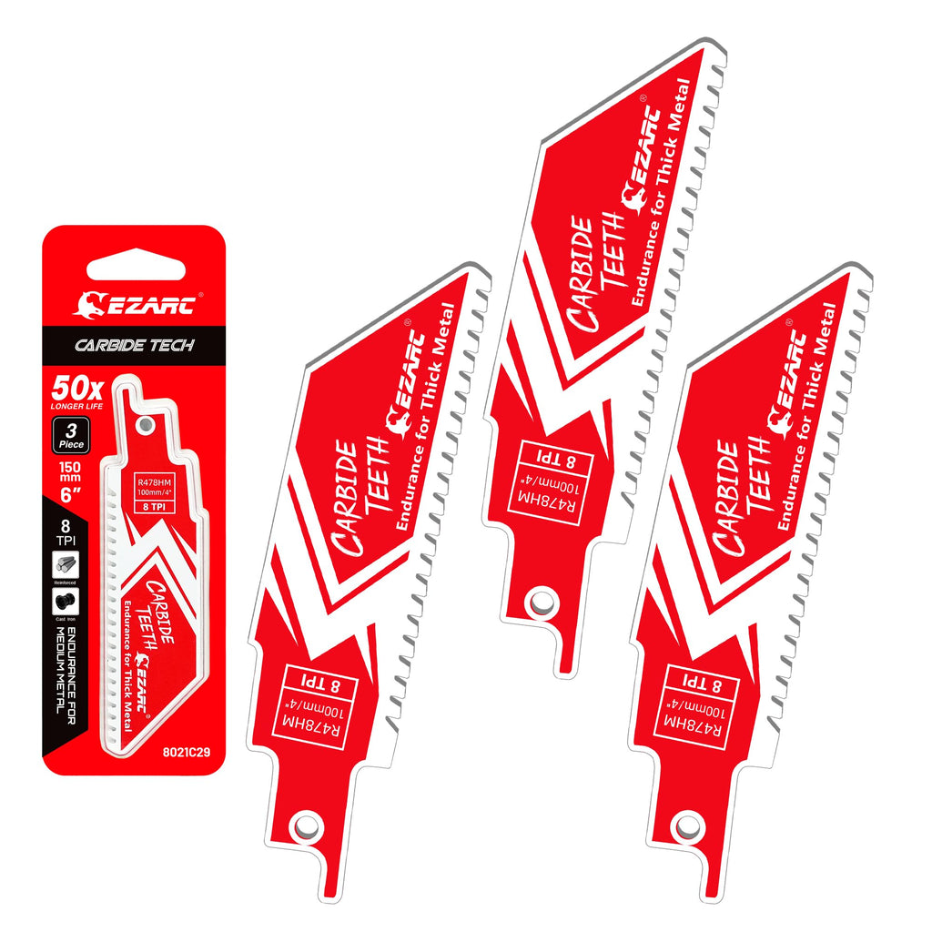 EZARC 4-Inch 8TPI Carbide Reciprocating Saw Blades, 3-Pack