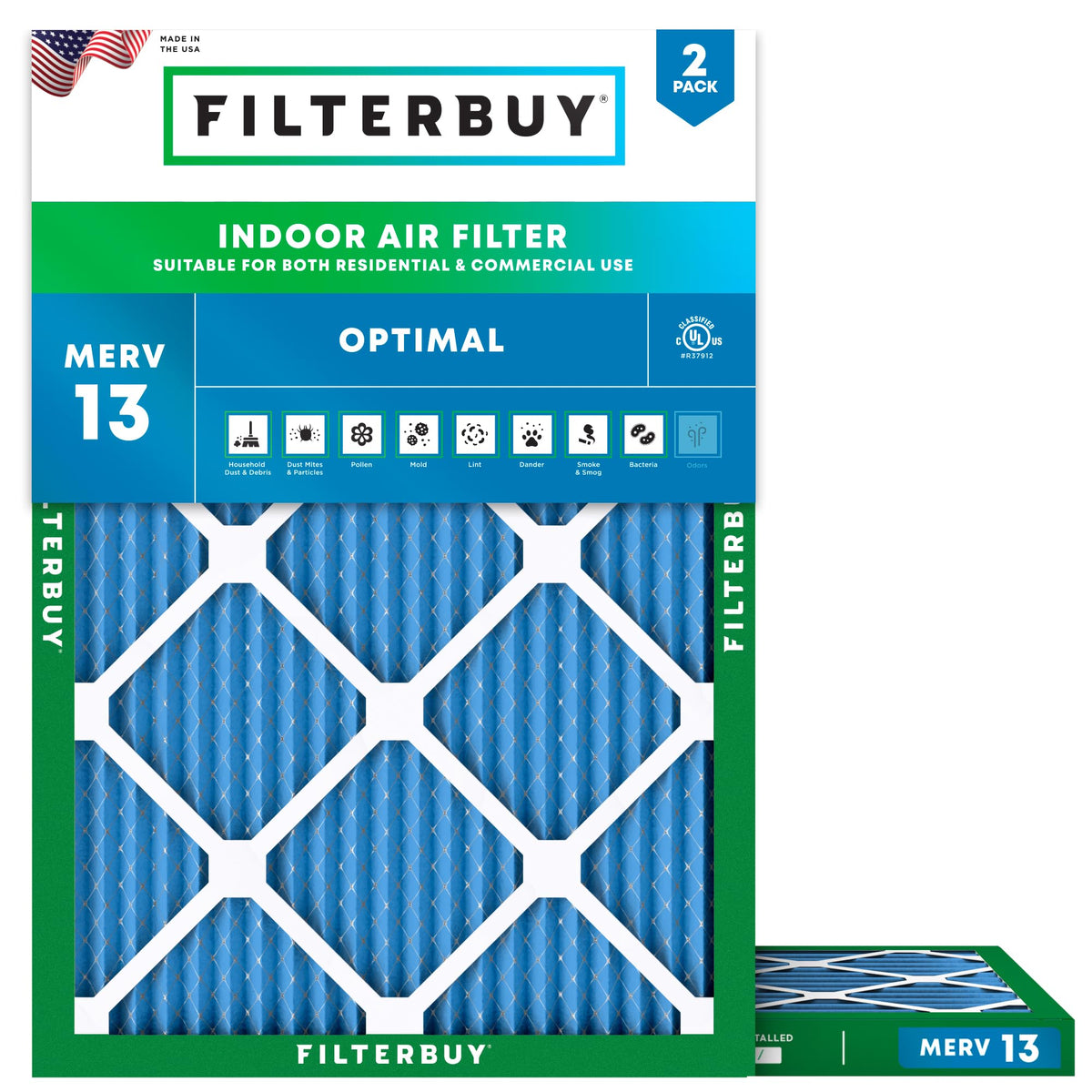 25x32x1 Air Filter MERV 13 Smoke & Allergy Defense (2-Pack)