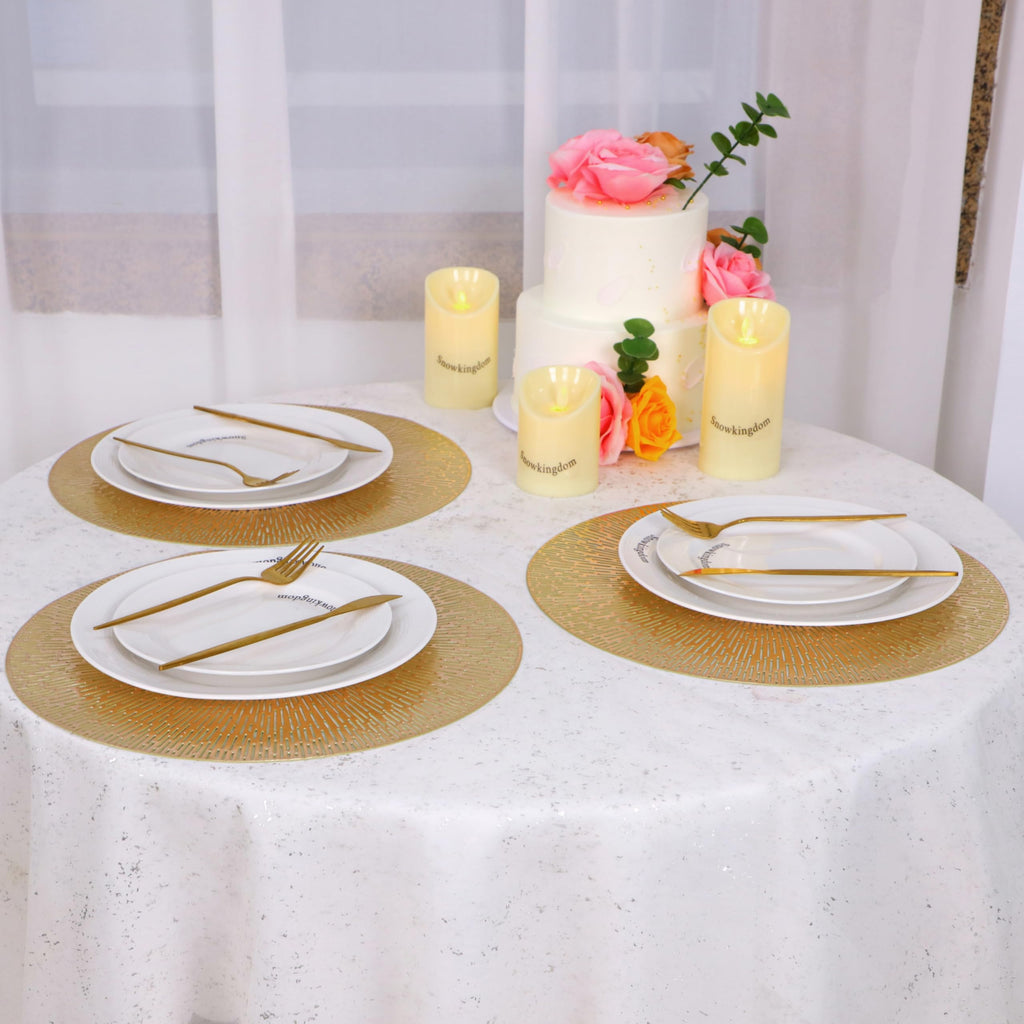Round Gold Placemats Set of 12, Gold Vinyl Metallic 15 Inch Round Placemat, Washable Wipeable Hollow Place Mats Non