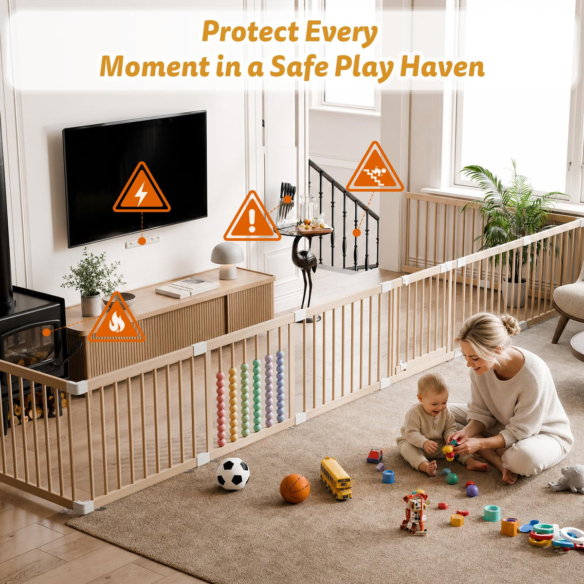 84" ×84" 12-Panel Modular Foldable Baby Playpen & Safety Activity Yard with Locking Walk-Through Gate for Infants & Toddlers