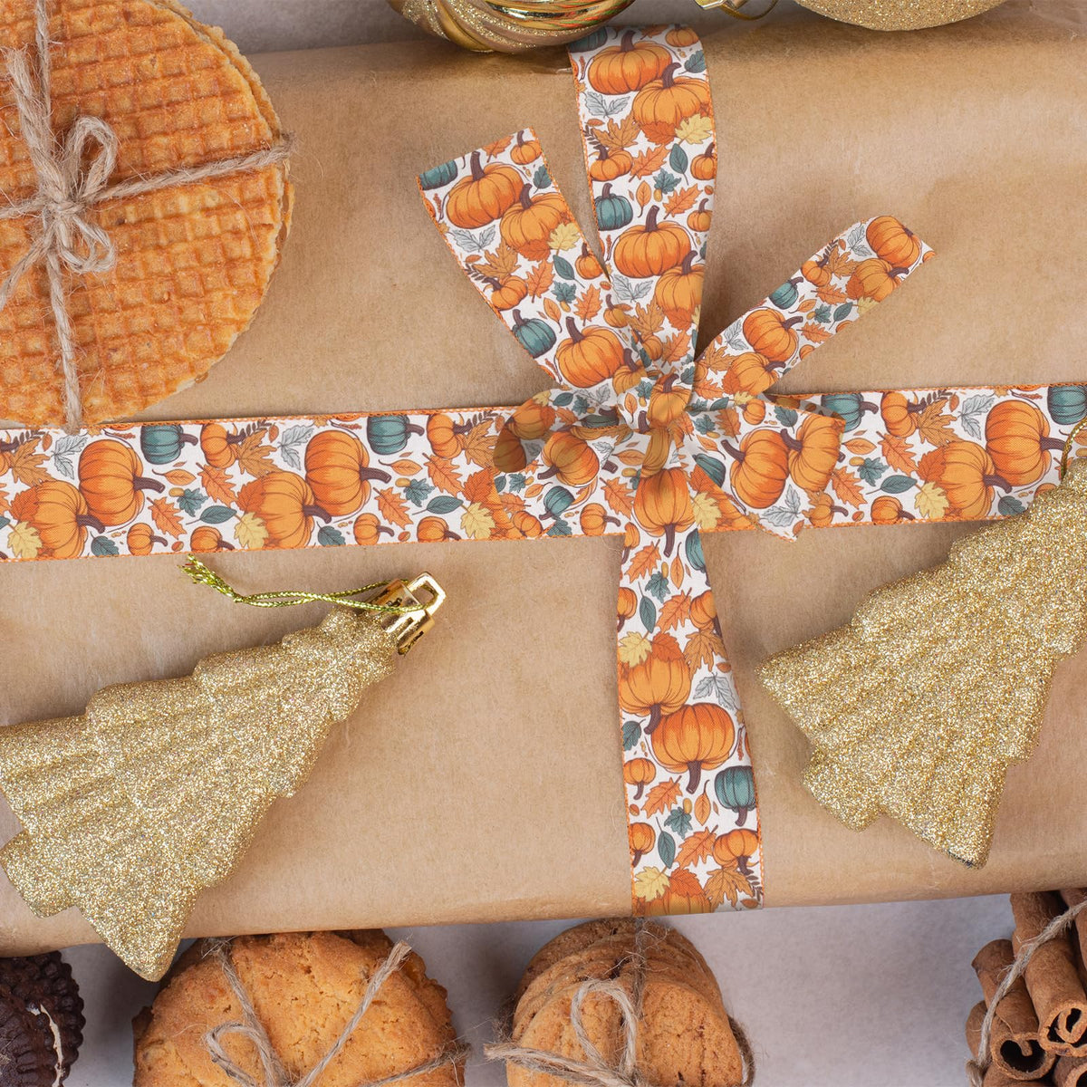 2 Rolls Fall Pumpkin Craft Ribbons for Wreath Bows