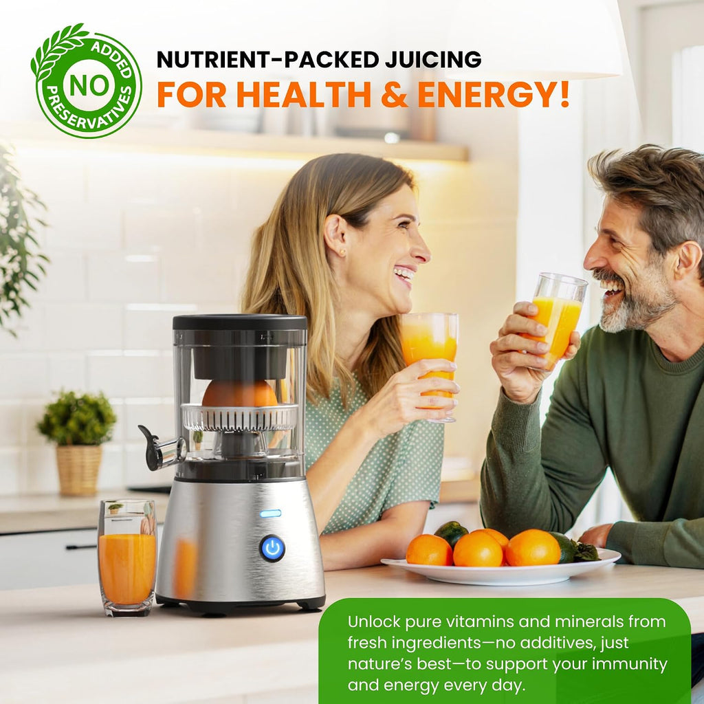 Electric Citrus Juicer Stainless Steel | Premium Hands-Free One-Touch Orange Juice Squeezer for Oranges, Lemons, and