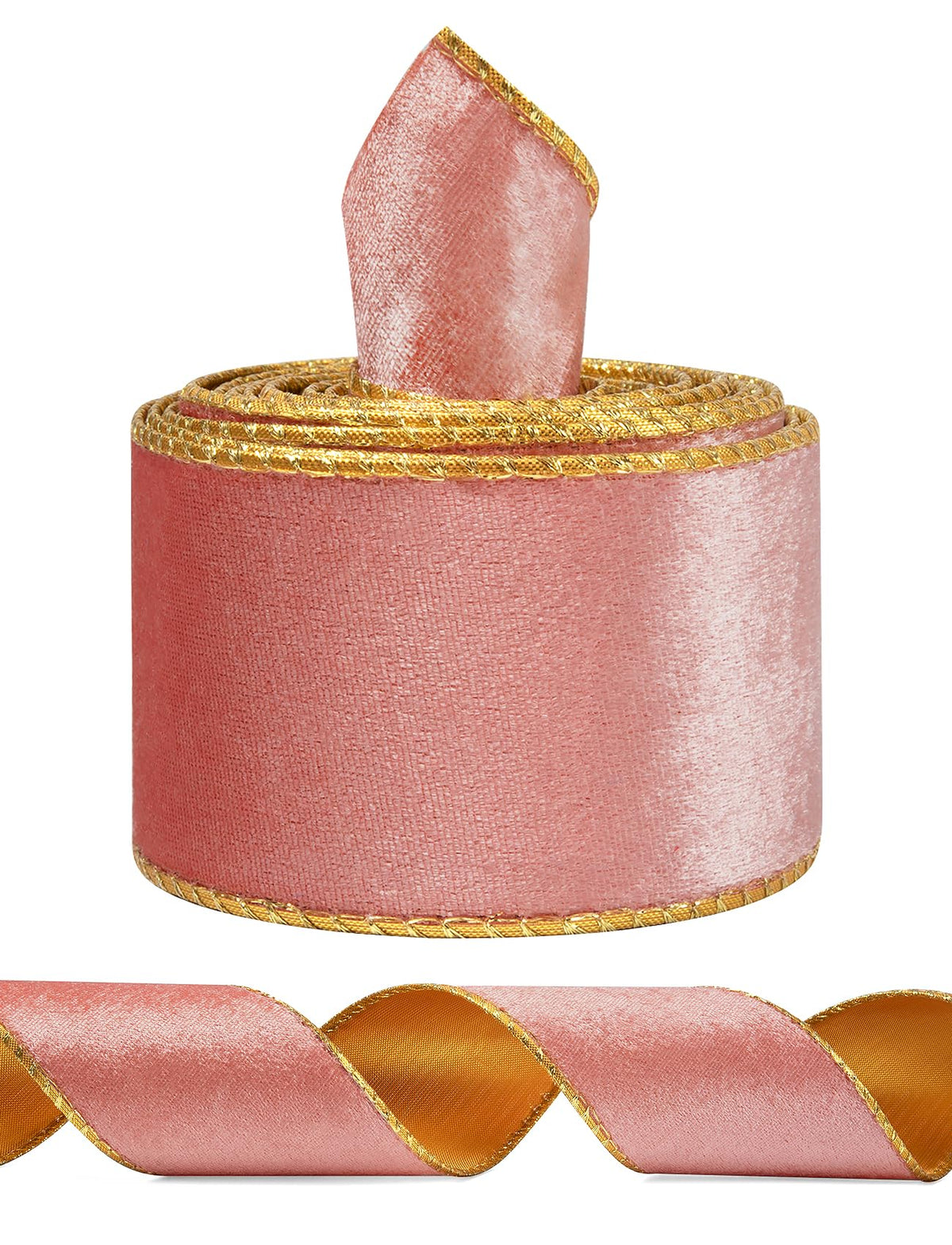 Coral Wide Velvet Ribbon Wired for Christmas Tree, Garland, Wreath, 2.5 Inch 5 Yards