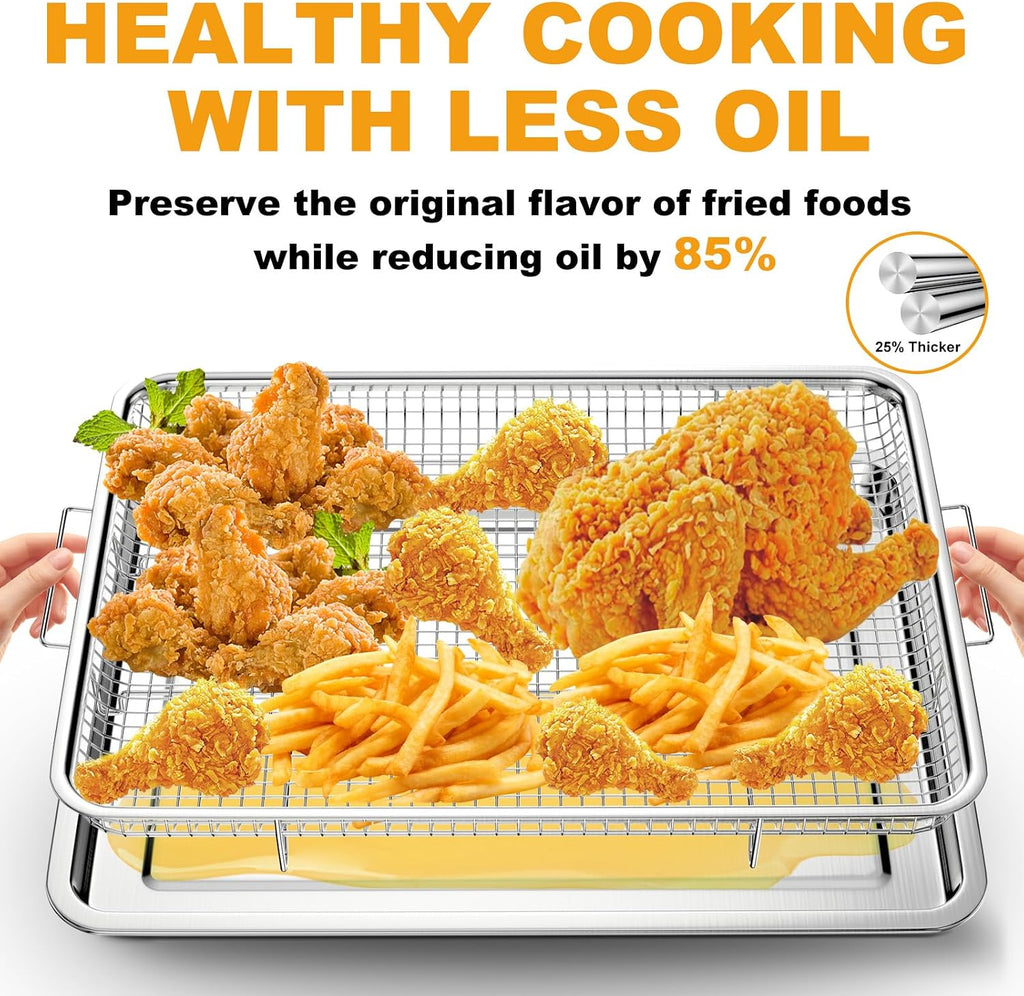 Air Fryer Basket Oven - 2 Set Large Air Fryer Basket and Tray Stainless Steel Oven Air Fryer Rack Pan Accessories for
