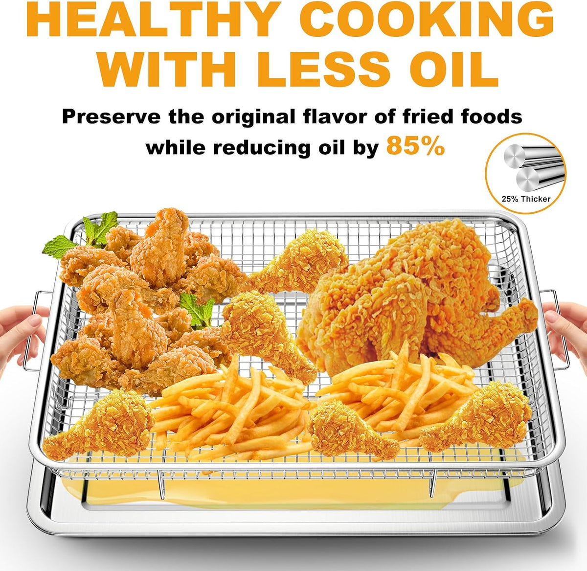 Air Fryer Basket Oven - 2 Set Large Air Fryer Basket and Tray Stainless Steel Oven Air Fryer Rack Pan Accessories for