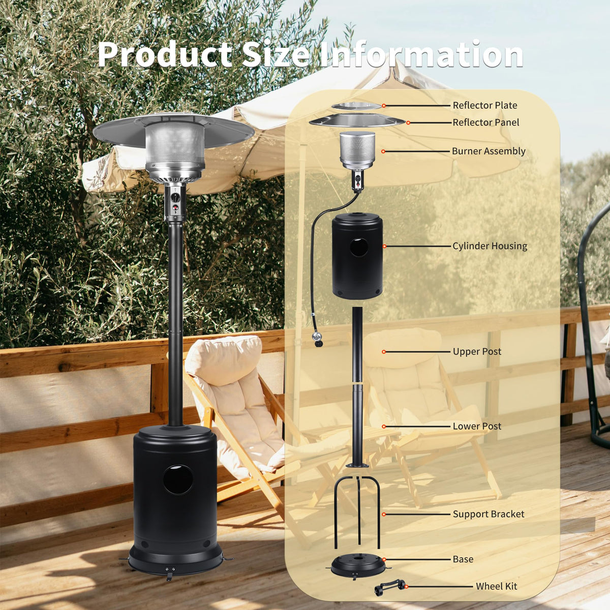 Ignovate 50,000 BTU Max Outdoor Propane Patio Heater with Wheels – Durable Powder-Coated Steel Gas Heater with Easy