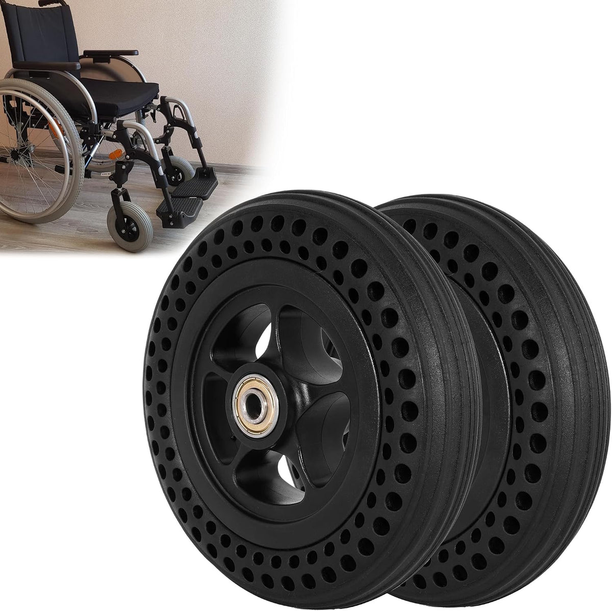 6 Inch Wheelchair Wheel Replacement Tire, 6"x1.4" Solid Tire Wheel Assembly