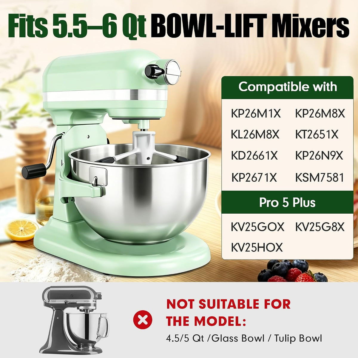 6QT Flex Edge Beater for KitchenAid 5.5–6 Quart Bowl-Lift Stand Mixers | Flat Edge Beater Paddle Attachment