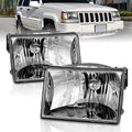 AmeriLite for 1993-1998 Jeep Grand Cherokee Replacement Crystal Chrome Main Kit Headlights Assembly Pair - Driver and Passenger Side
