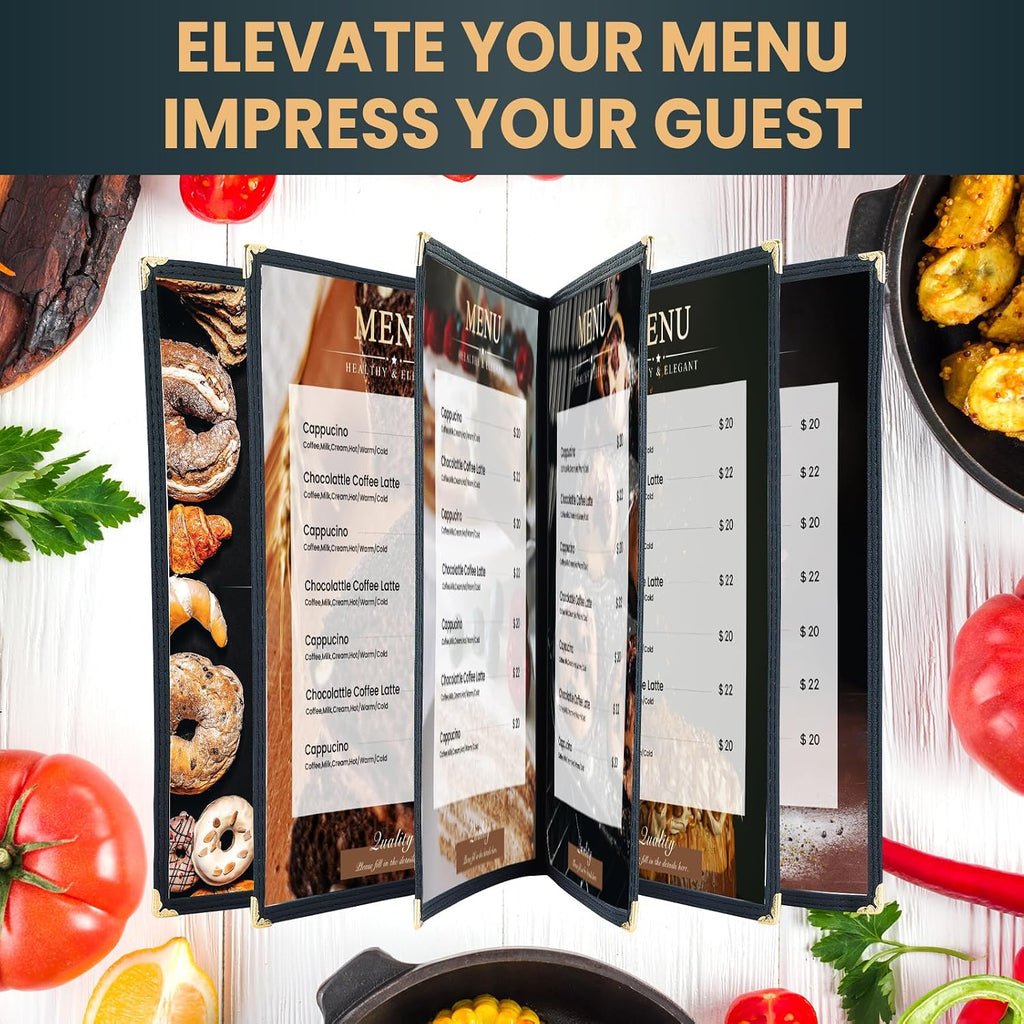 Menu Covers 8.5 x 11 Inch, 6 Page 12 View 4 Pack