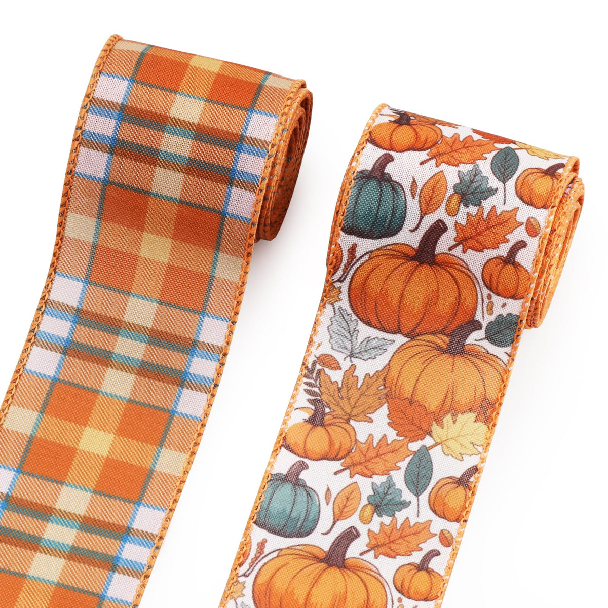 2 Rolls Fall Pumpkin Craft Ribbons for Wreath Bows