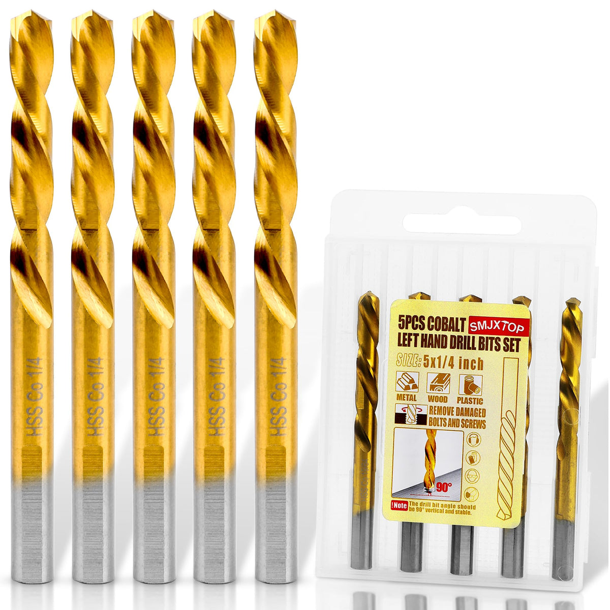 5PCS 1/4" M35 Cobalt Left Hand Drill Bits Set