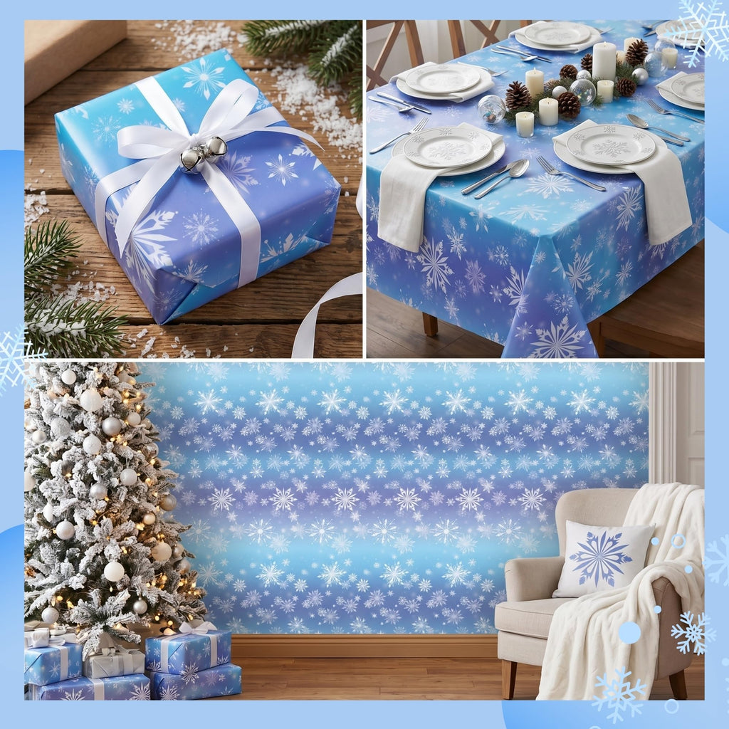 100FT x 54IN Snowflake Plastic Tablecloth Roll with Slide Cutter Box