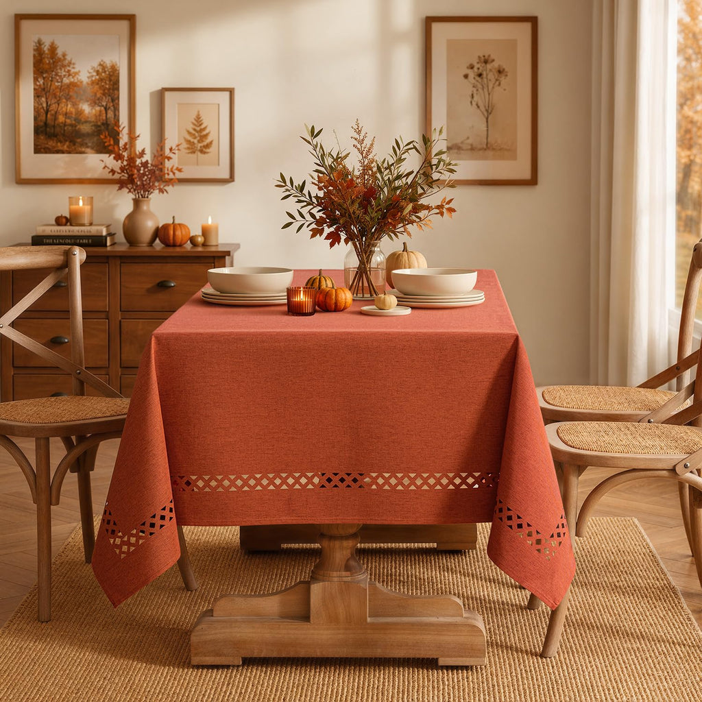Burnt Orange Fall Rectangle Tablecloth with Cutouts 60x84 Inch