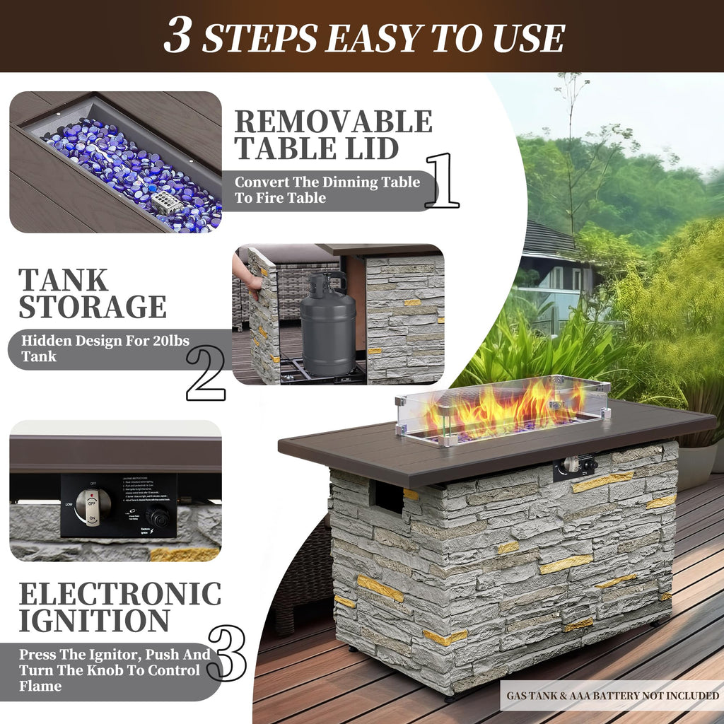 43" Propane Fire Pit Table, 50,000 BTU Outdoor Gas Firepit Table
