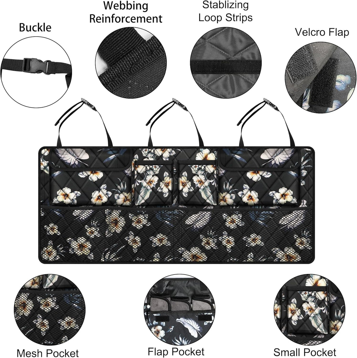 Car Trunk Organizer, Large Capacity Backseat Trunk Organizer (42"*18"), Collapsible Car Storage Bag with 8 Pockets