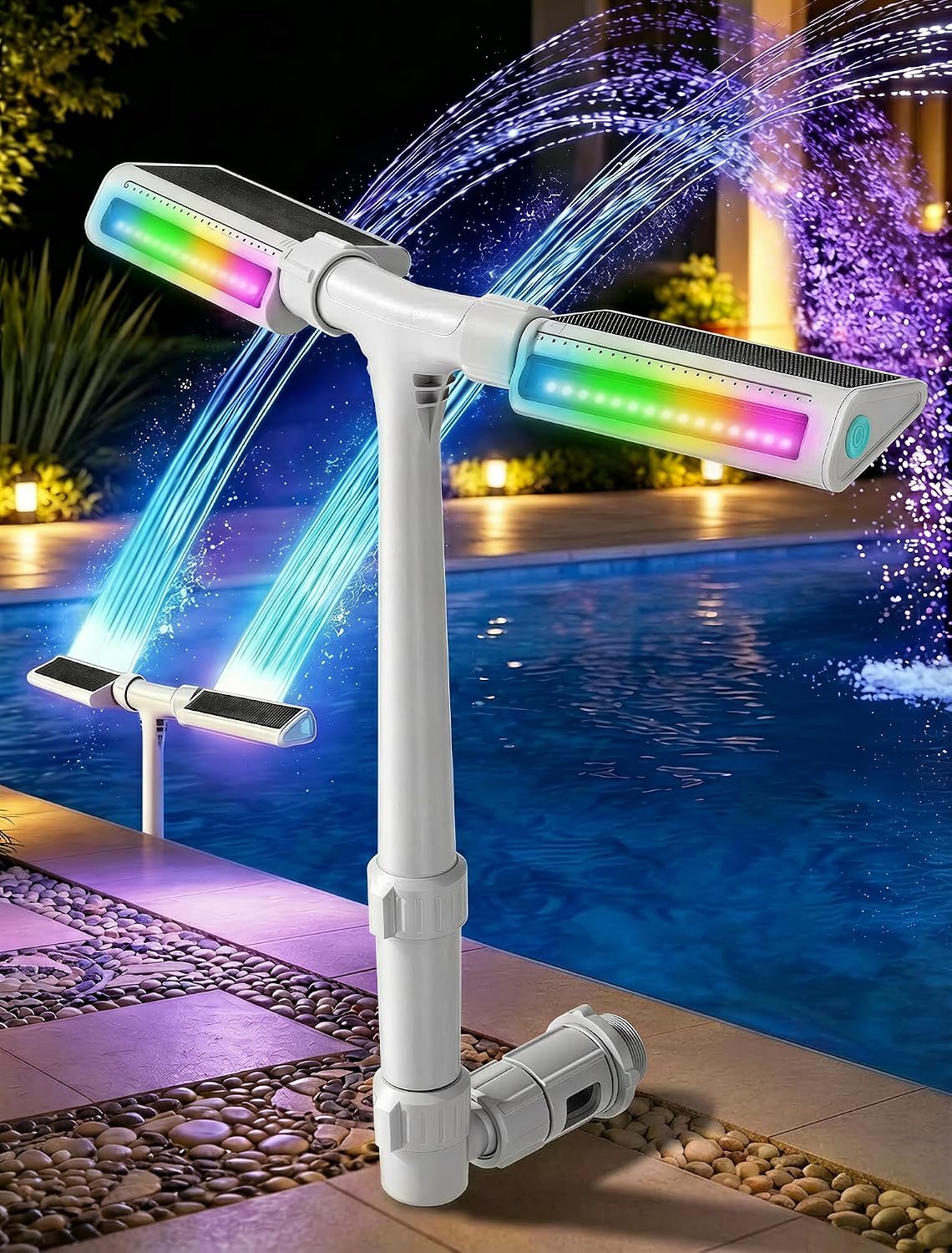 2026 Upgrade Height Solar Pool Fountain with 10-Color 4-Mode LED Lights, Auto Light-Sensing Pool Sprinkler Fountain