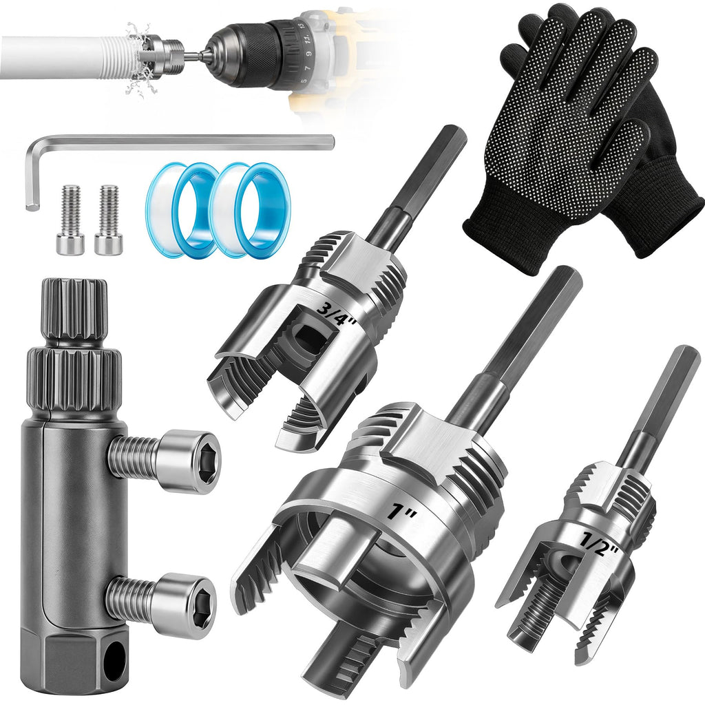 10PCS PVC Pipe Threader Kit with Step Drill Bit,1/2" 3/4" 1" for Water Pipe