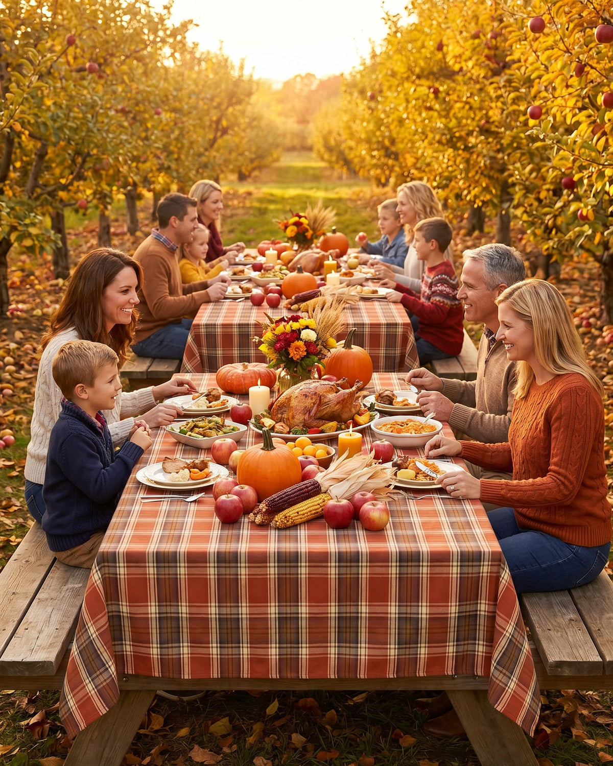 Fall & Thanksgiving Tablecloth Rectangular, Tartan Plaid, 60"x84"