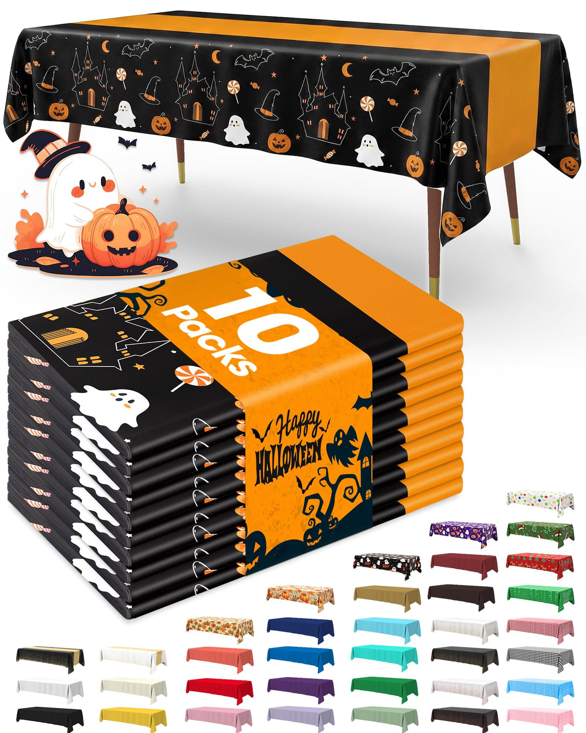 Plastic Table Cloth Disposable 10 Pack Halloween Orange