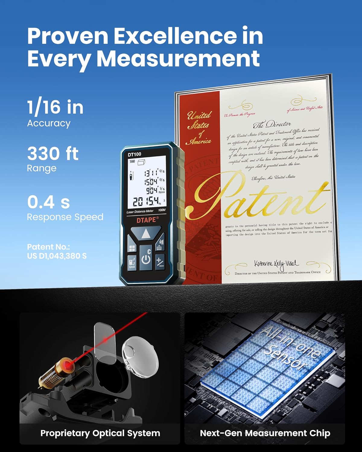 DT50 165 Ft Laser Measuring Tool, High-Accuracy Laser Tape Measure, 2" Backlit LCD Display Laser Measure