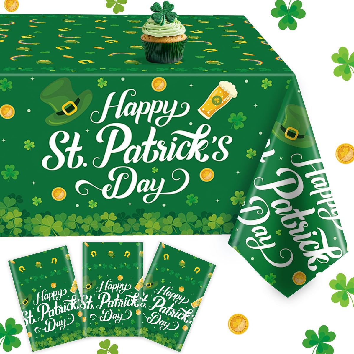 St. Patrick's Day Tablecloths, 3 Pack 54 x 108 Inch Table Covers Set