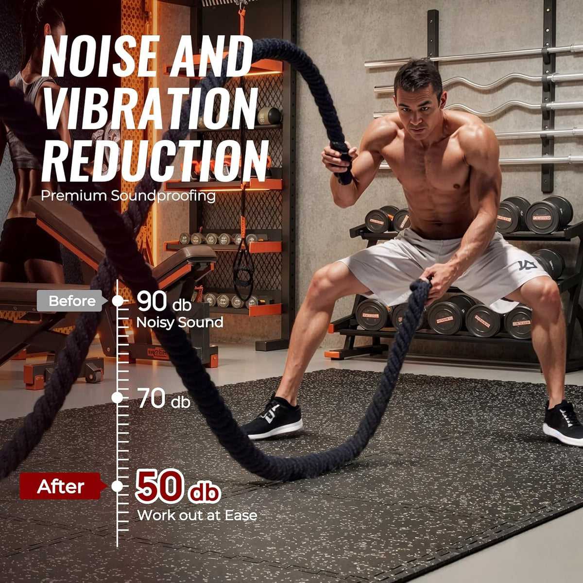 0.79'' Extra-Thick Exercise Equipment Mats, 12 Pcs 48 Sq Ft Rubber Top Floor Tiles with High Density EVA Foam