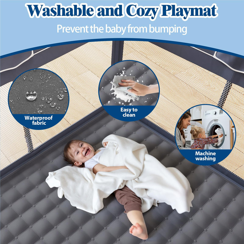 Modular Foldable Baby Playpen & Safety Activity Yard with Locking Walk-Through Gate for Infants & Toddlers