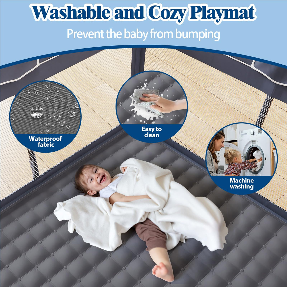 Modular Foldable Baby Playpen & Safety Activity Yard with Locking Walk-Through Gate for Infants & Toddlers