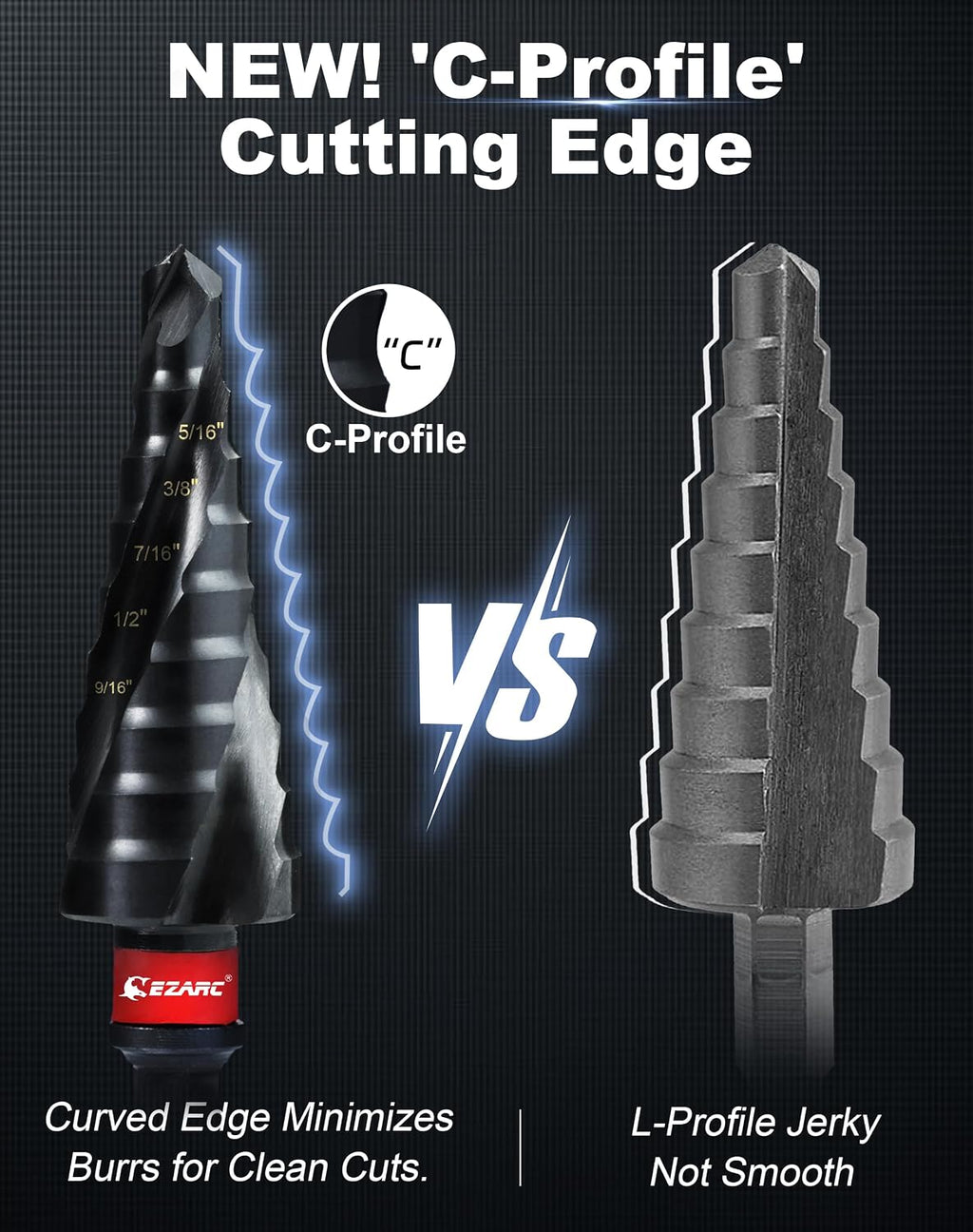 EZARC M35 Cobalt Step Drill Bit for Metal, 1/4"-3/4", 1/4" Hex Shank