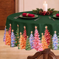 Green Christmas Round Tablecloth Xmas Tree Holiday Decor, 70 Inch