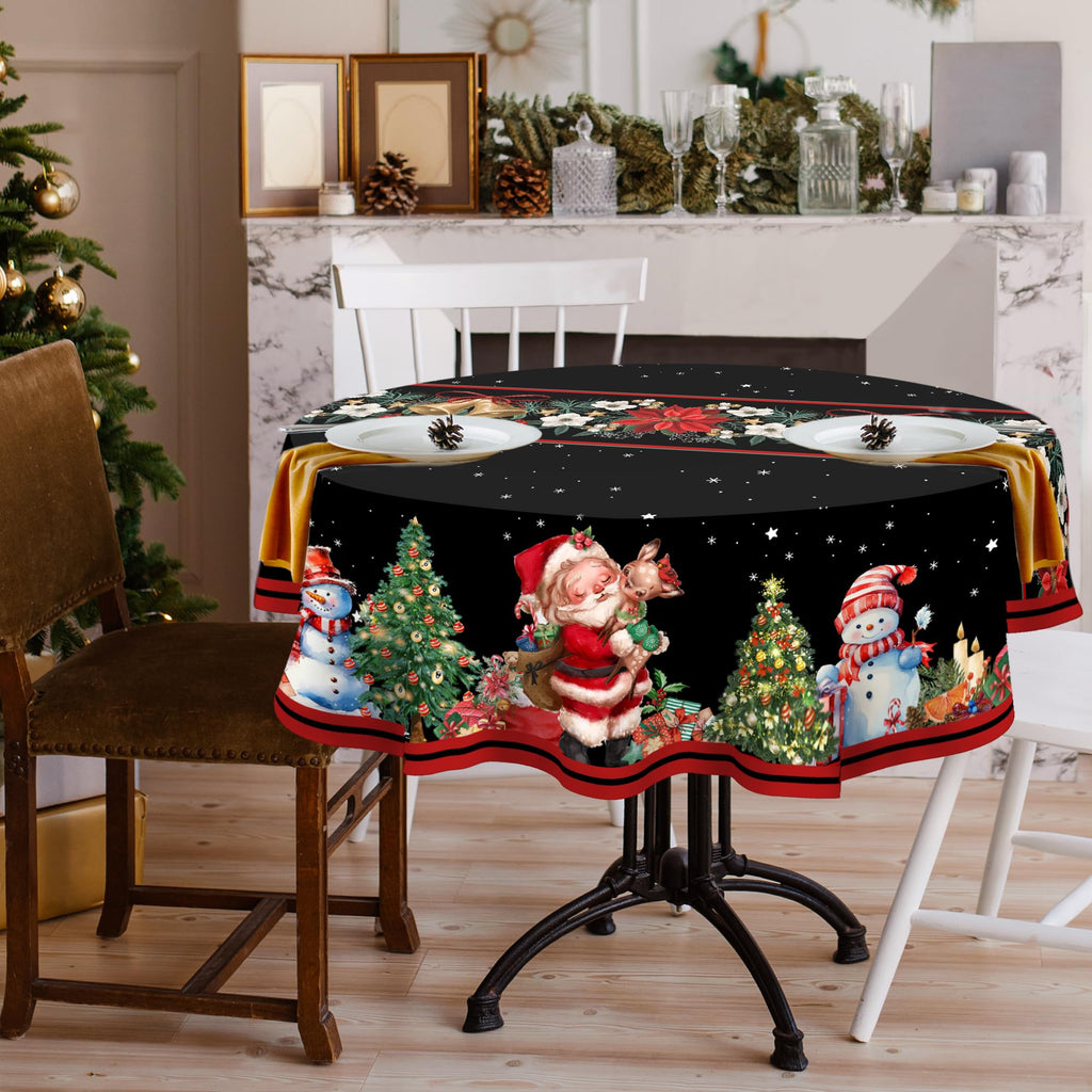 Christmas Round Tablecloth 60 Inch, Christmas Table Decorations Table Cloth for Round, Xmas Santa Tablecloths