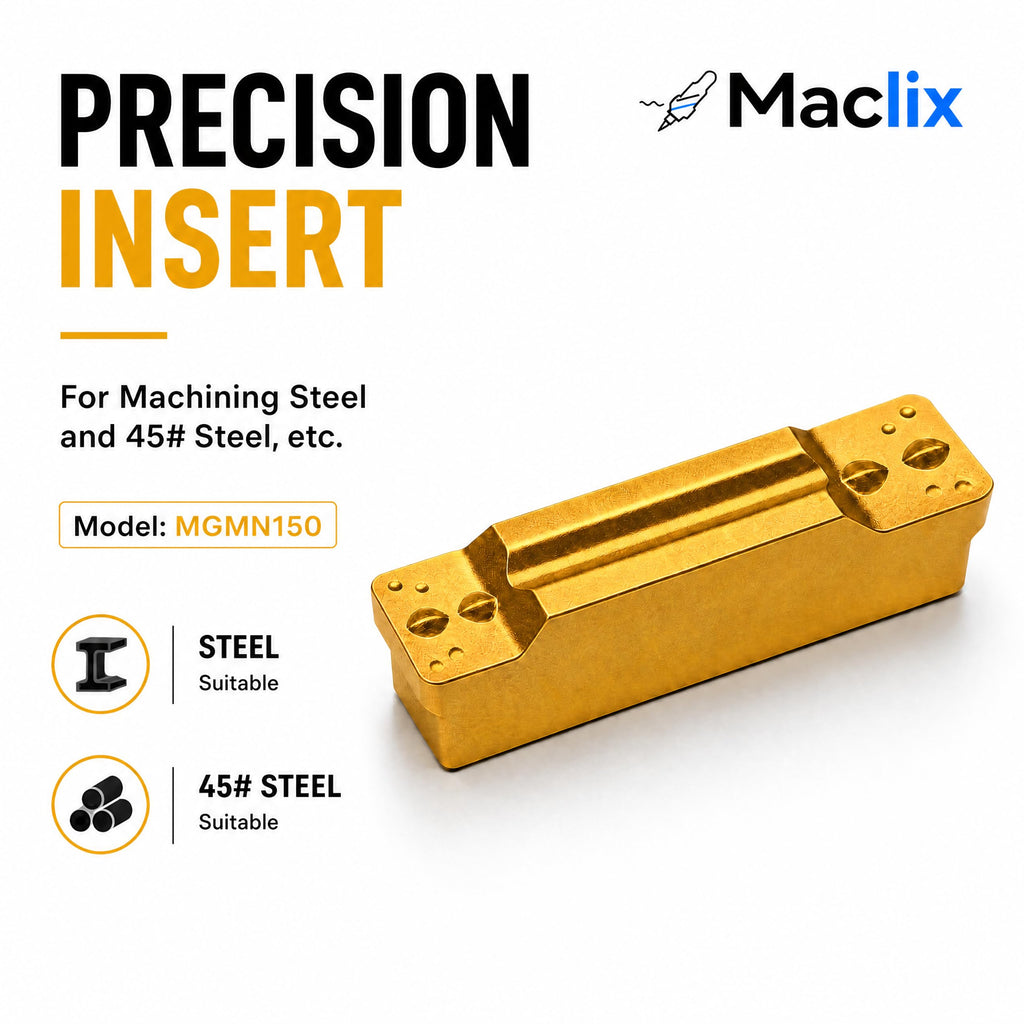 Maclix 10PCS MGMN150 Carbide Grooving Inserts, 1.5mm Grooving Parting Slotting Tool Blades for CNC Lathe, NC3020 Grade PVD Gold Coated Cut Off Inserts for Steel, Fits MGEHR MGIVR Holders