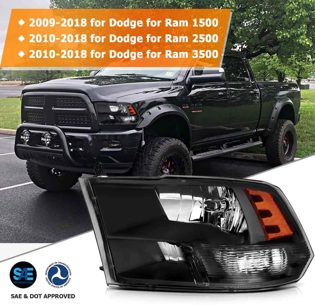 LBRST Headlight Assembly Fit for Dodge Ram 1500 2009-2010