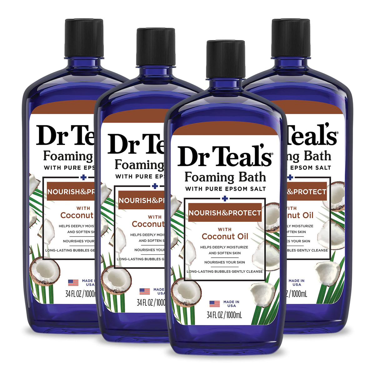 Foaming Bath with Pure Epsom Salt, Nourish & Protect with Coconut Oil, 34 fl oz (Pack of 4)