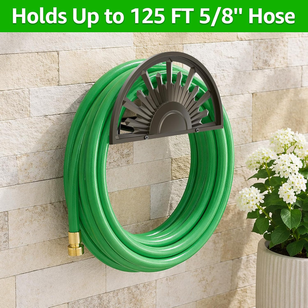 Garden Hose Holder Holds 125-Feet of 5/8-Inch Hose Guage Steel | Decorative Hose Hanger Wall Mounted for Outside Yard