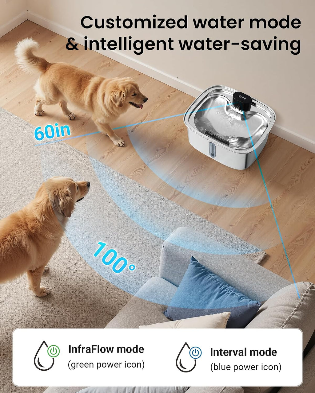 Smart Pet Water Fountain, 10L/338Oz Stainless Steel Cat Water Fountain with APP Monitoring, Automatic Dog Water Bowl