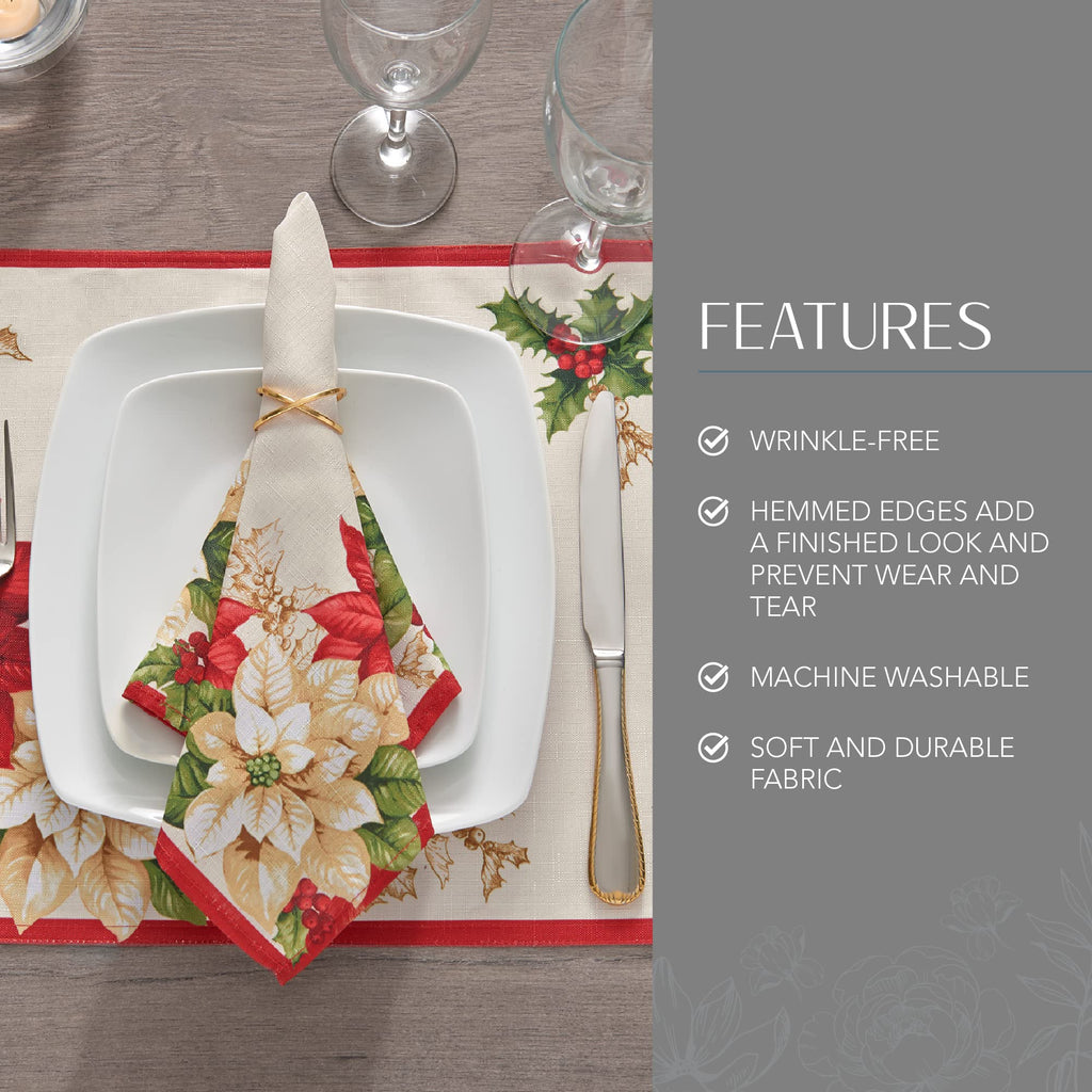 Red and White Poinsettias Placemat, Set of 4, Multicolor - 13" W x 19" L