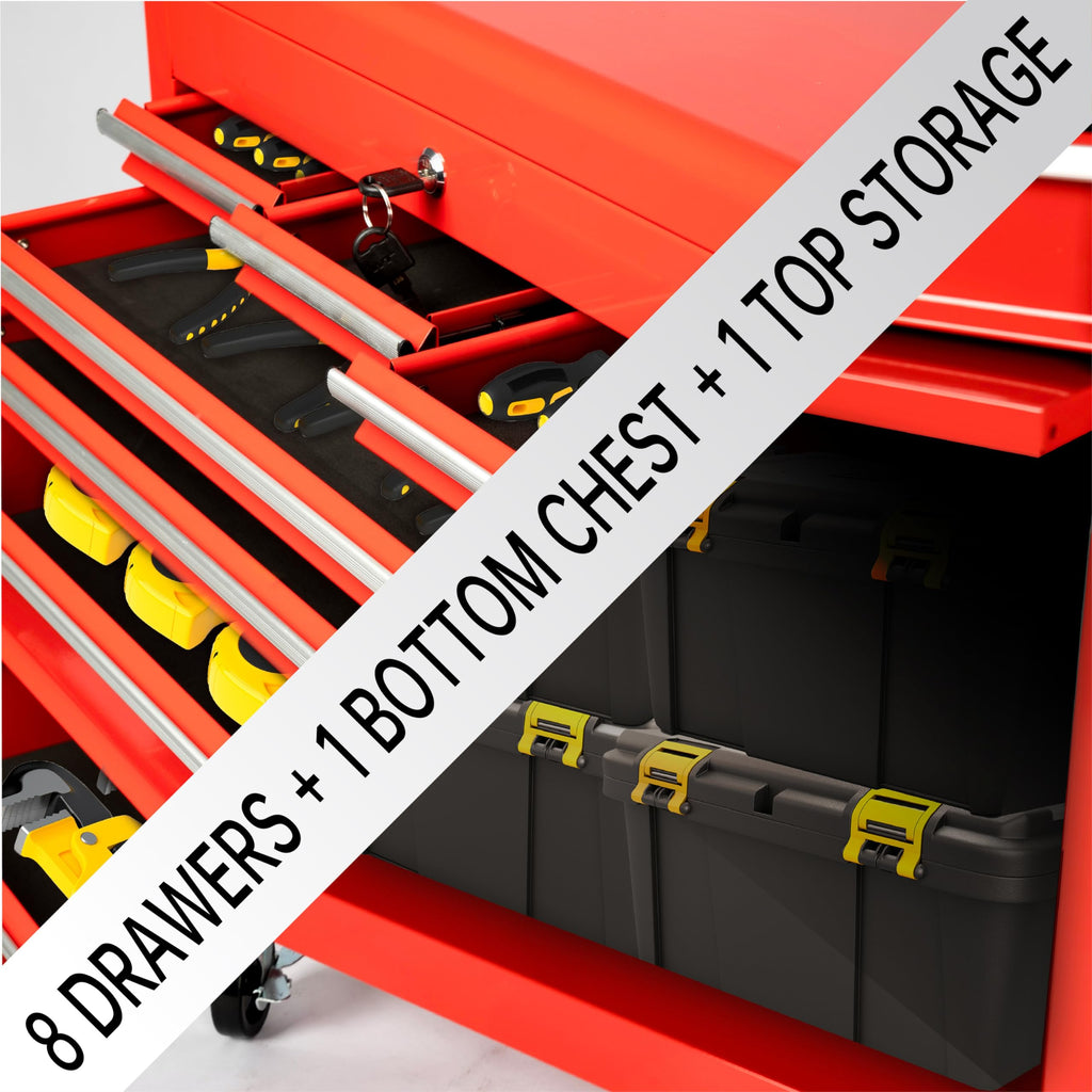 8-Drawer Rolling Tool Chest with Lockable Wheels, Sliding Drawers, Detachable Top & Adjustable Shelf – Heavy Duty