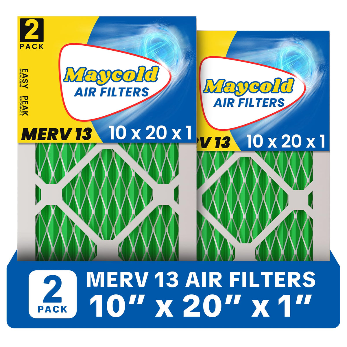 MERV 13 10x20x1 Air Filter (2-Pack), High-Efficiency Pleated AC & Furnace Filters, Actual Size: 9.70” x 19.70” x