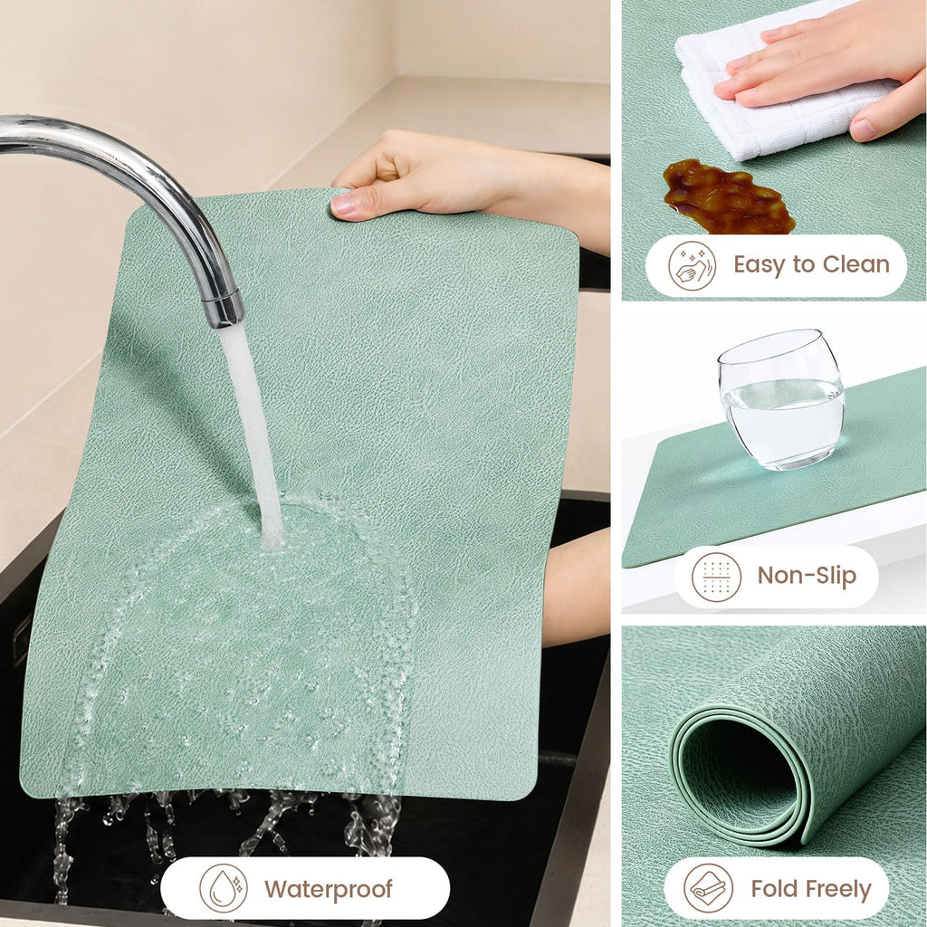 Faux Leather Vinyl Placemats Set of 8, Easy to Clean, Green