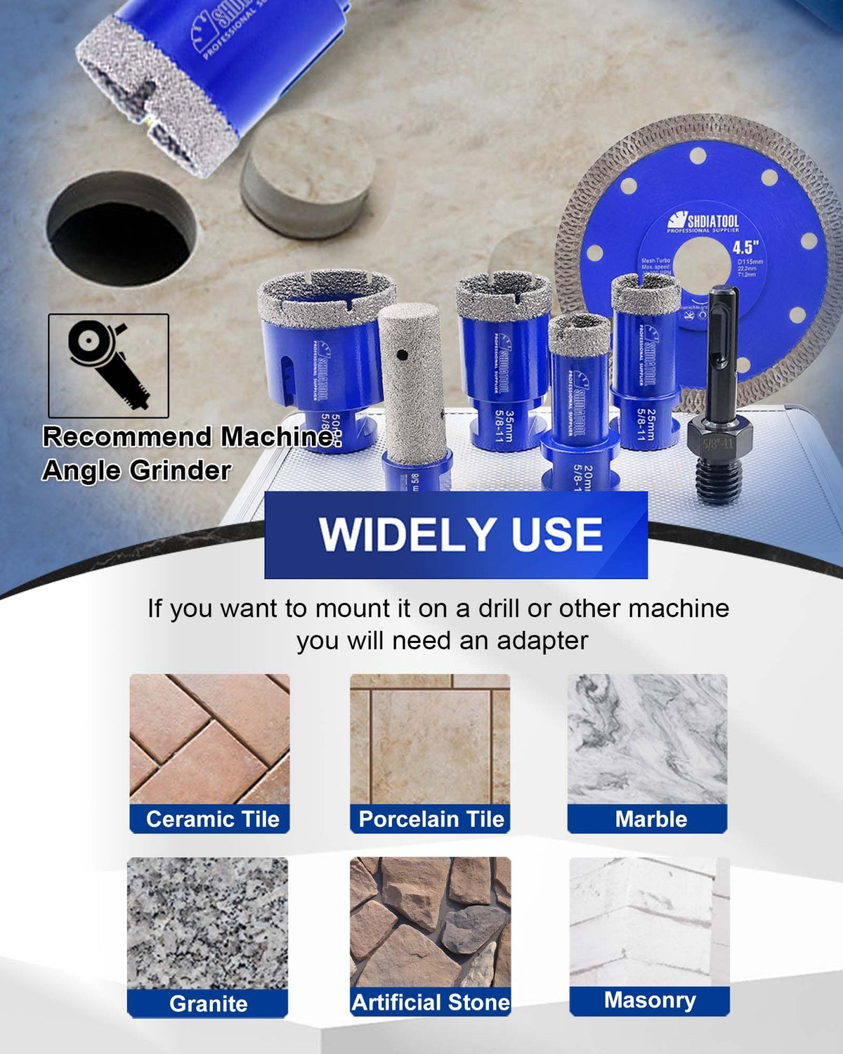 SHDIATOOL Diamond Drill Core Bits Set,Porcelain Diamond Hole Saw Kit, 11PCS