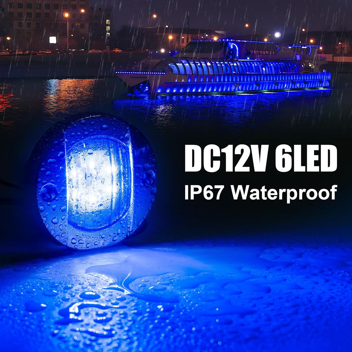 12Pack DC12V 3" Round Marine Boat LED Navigation Lights Stern Anchor Transom Deck Courtesy Light Interior Lamp Waterproof for Pontoon Kayak Sailboat Fishing Boat - Blue