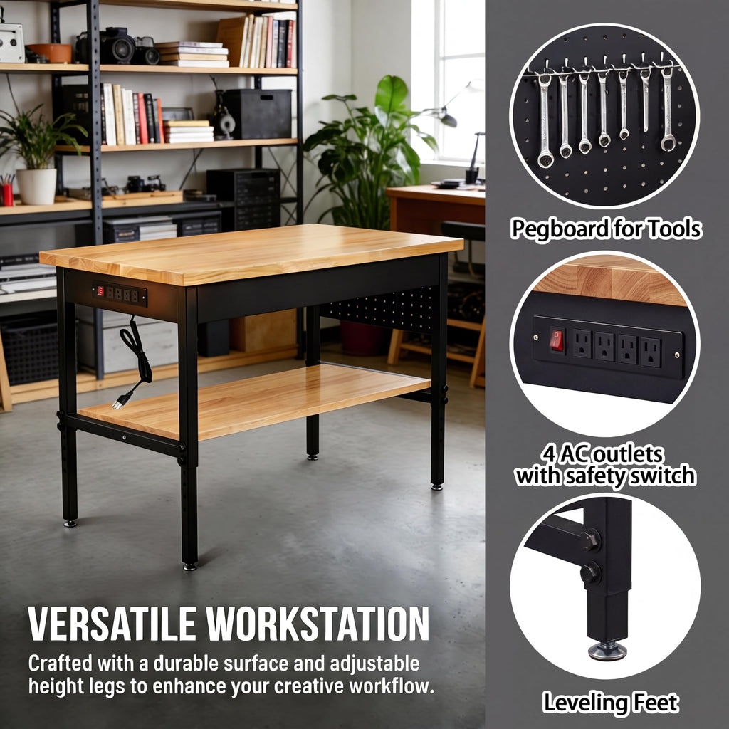 60 Inch Adjustable Height Workbench Garage Work Bench with Storage