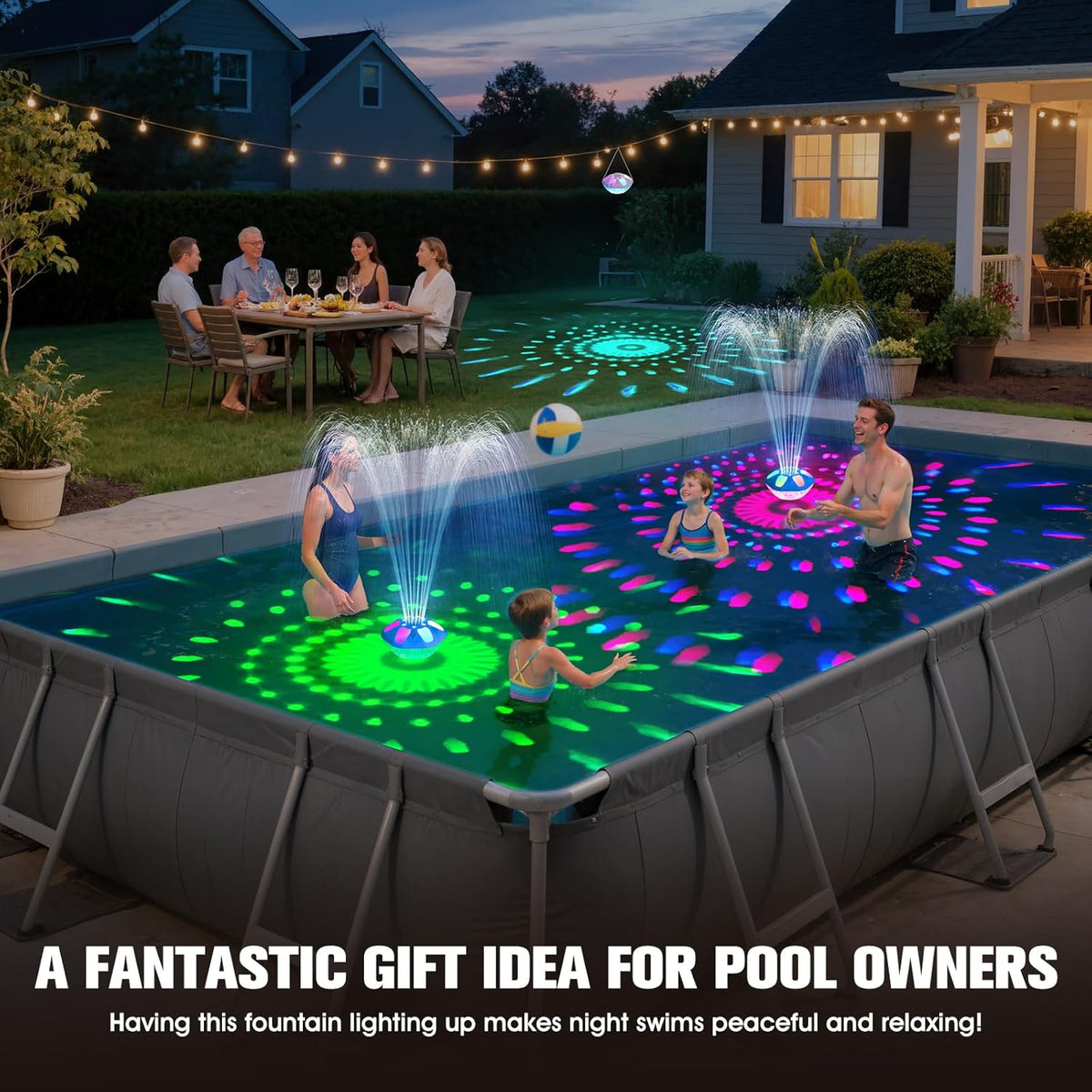 9000mah Rechargeable Floating Pool Fountain with Light Show & Anchor -1PC | Upgraded Pool Fountain,Pool Water