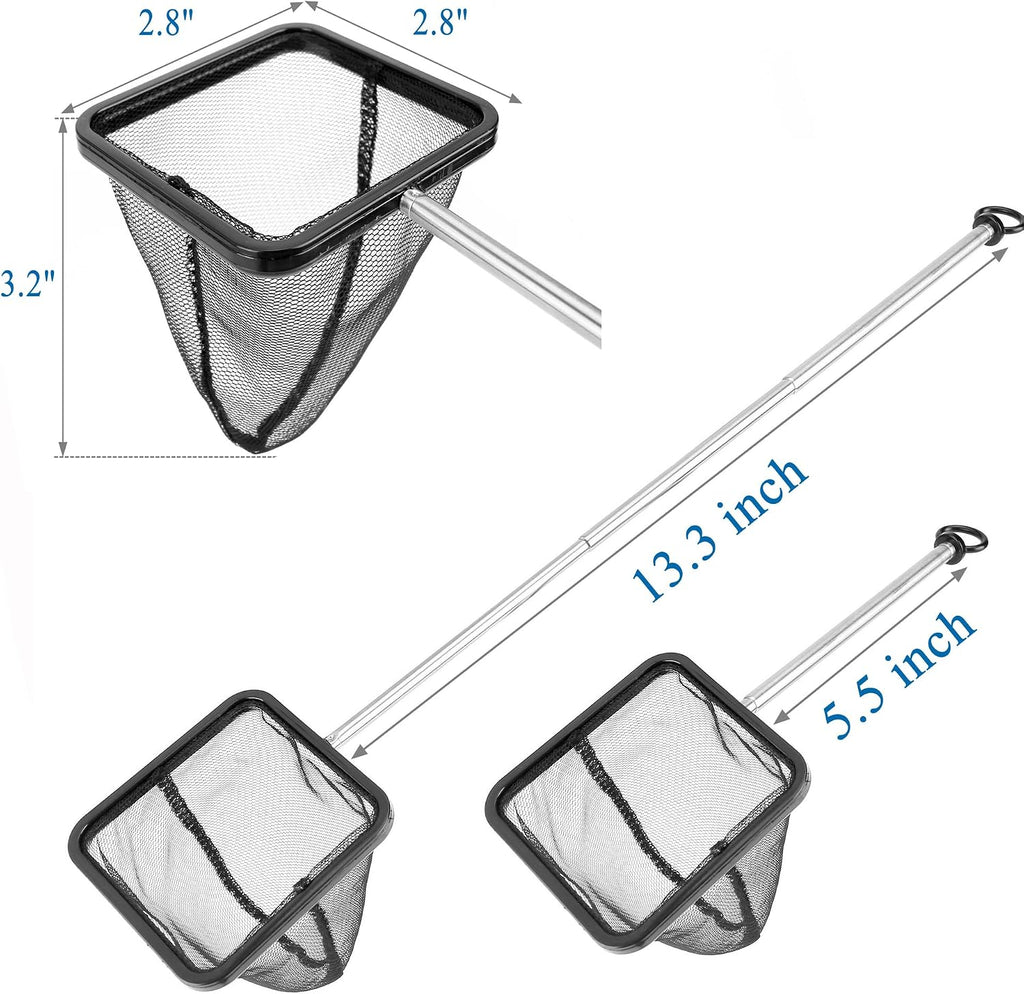Aquarium Fish Net with Extendable Stainless Steel Long Handle Fine Mesh Net for Fish Tank