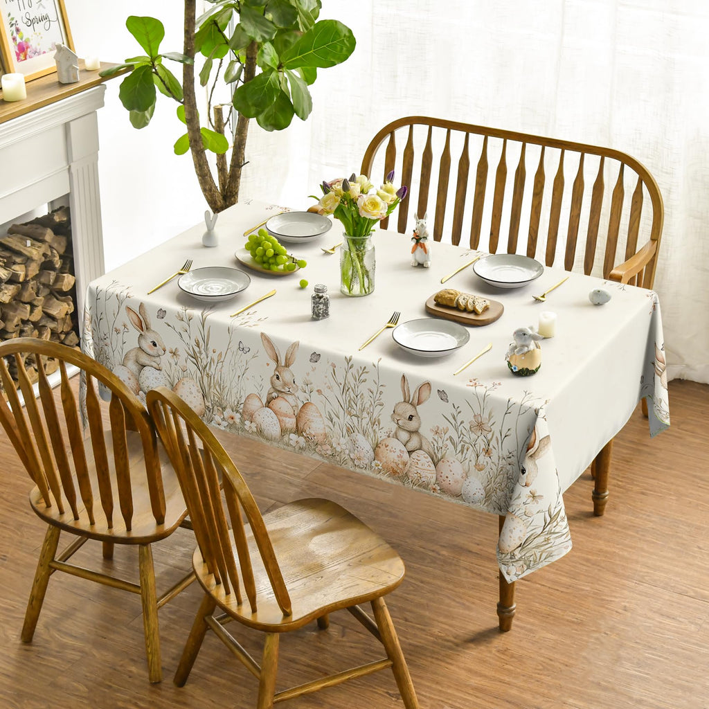 Easter Tablecloth 60 x 84 Inch Rectangular Beige Easter Bunny