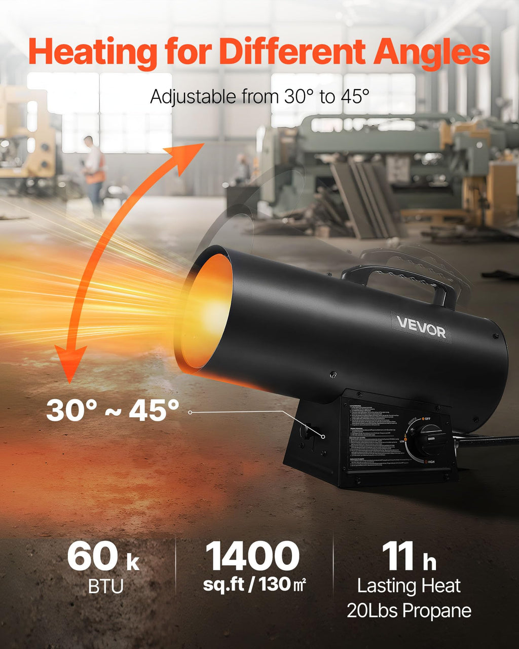 Propane Heater, 60000BTU Forced Air Propane Heater with Stepless Temp Settings & security Protection, Portable